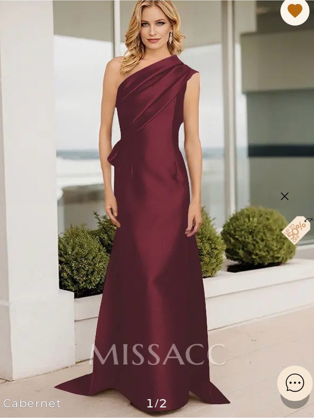 Missacc Cabernet One-Shoulder Evening Dress